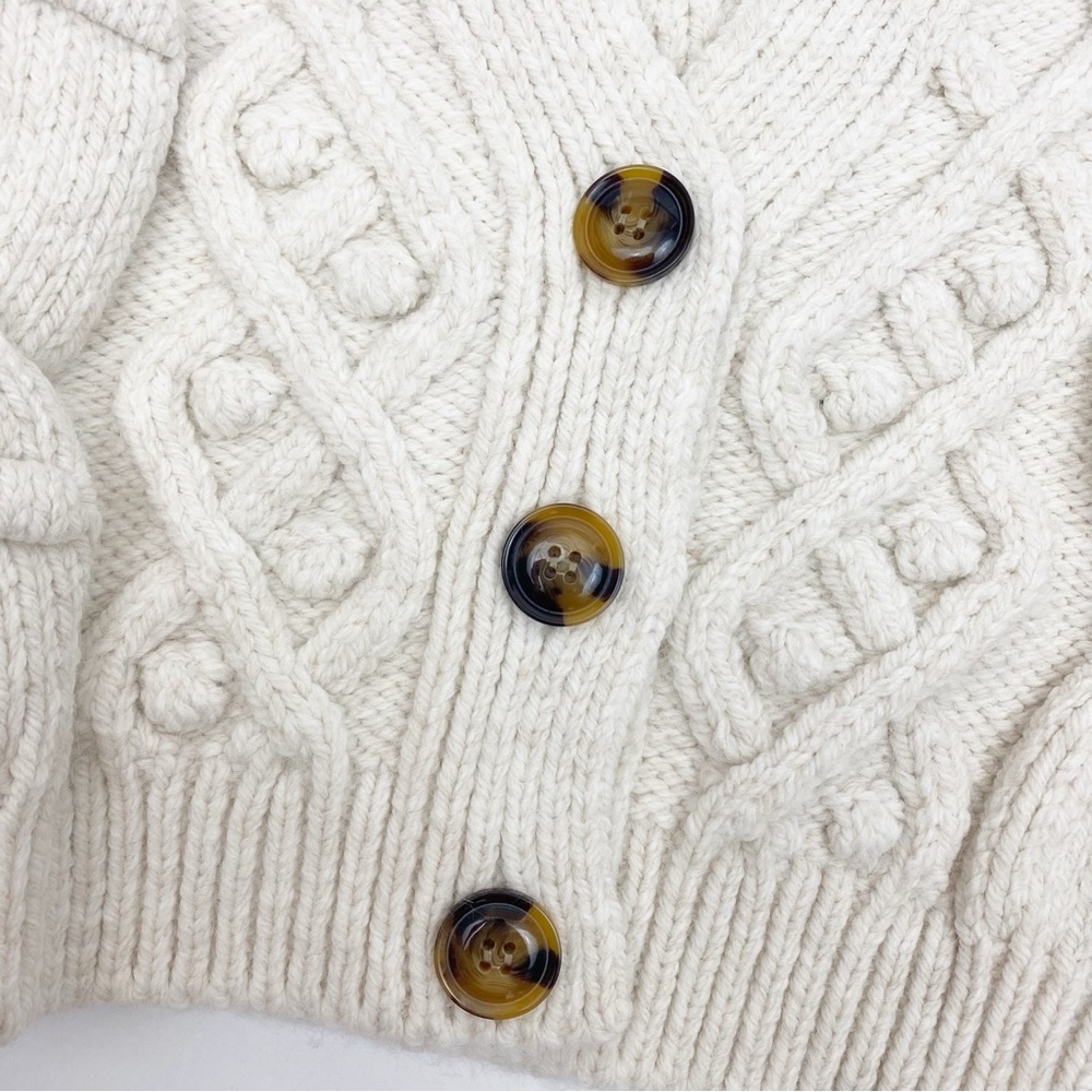 Zara Cable Knit Soft Chunky Cropped Button Front V Neck Cardigan Sweater Ivory - Picture 11 of 14